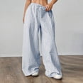 thumbnail image 6 of Womens Striped Pants Color Block Drawstring Pleated High Waist Trousers Loose Fit Casual Wide Leg Comfy Lounge Pants White L, 6 of 7