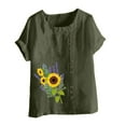 thumbnail image 4 of Edvintorg Women Cotton And Linen Blouse Shirts Casual Plus Size Clothing Summer Flower Printed Button Round Neck Short Sleeve Tops Blusas Mujer De Moda 2025, 4 of 5