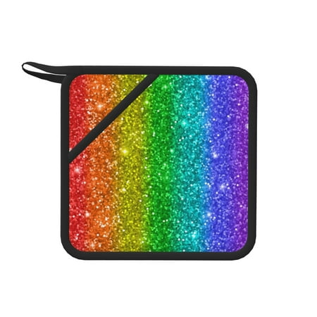 

Sikiie Glitter Rainbow Pot Holders Kitchen Insulation Mats Heat Resistant Pot-Holder Oven Anti-Scald Pads for Cooking Baking 7.1*7.1inch