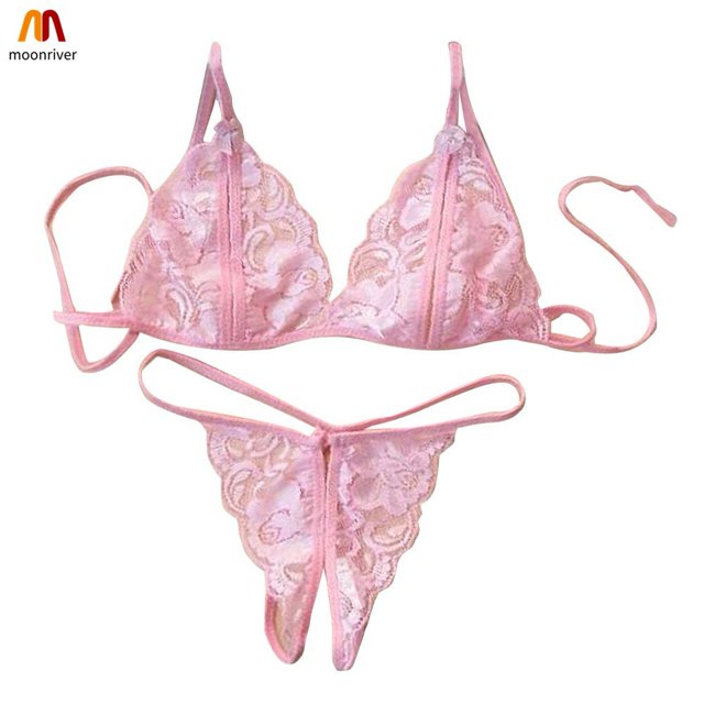 Conjunto De Ropa Interior De Lencería Para Mujer Sexy Encaje Transparente Sujetador G-String