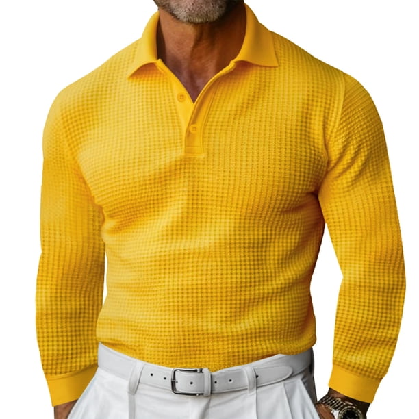 pstuiky Camisas de manga larga abrigadas para hombre, Camisa de golf de vacaciones de color liso para hombre, blusa de manga larga con botones y solapa camisetas de hombre s