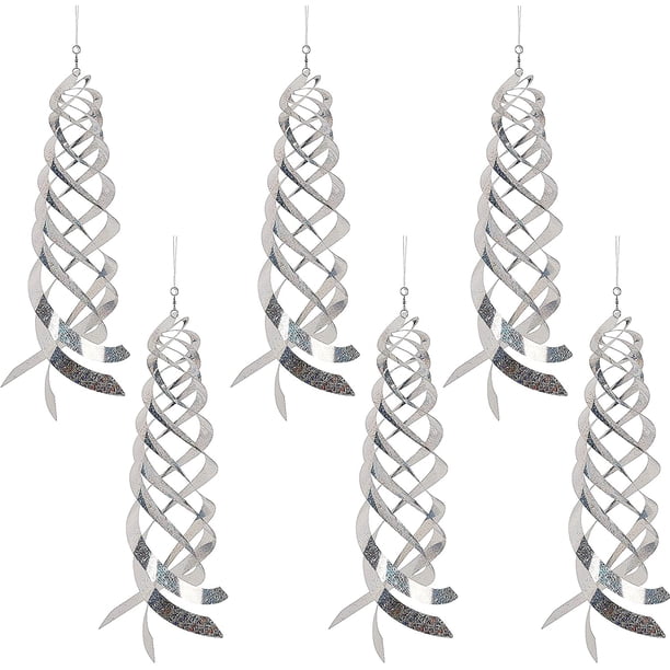 Paquete de 6 reflectores en espiral de Mylar plateados, repelentes de pájaros colgantes, decoración de jardín para asustar pájaros, como pájaros carpinteros, palomas y gansos, paquete de 6 TUNC Sencillez
