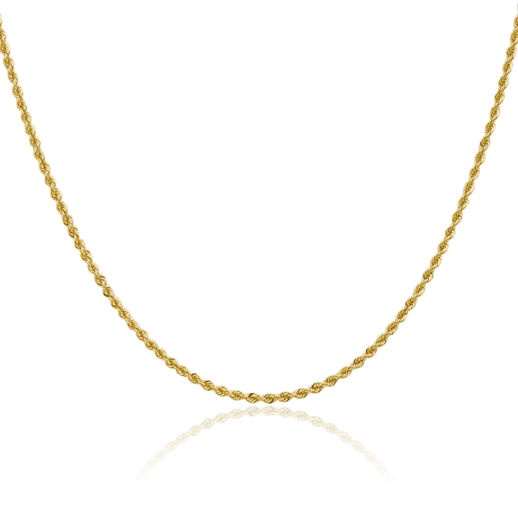 10K Solid Yellow Gold 2mm Rope Chain Twisted Link Necklace