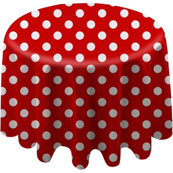Coolnut Round Tablecloth White Polka Dot On Red Modern Table Cover for Home Decoration Washable Table Cloth for Dinner Picnic 60in