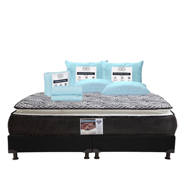 Colchón King Size Omega Spring Air + Box + Juego de Sábanas + 2 Almohadas Trinity