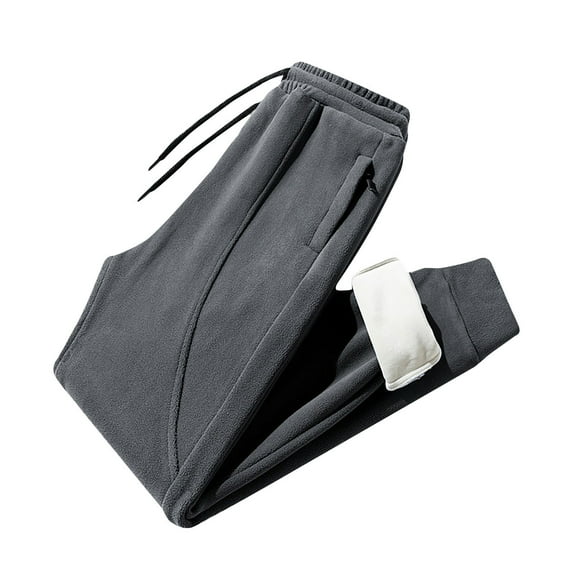 Lilgiuy Men's Cashmere Warm Pants Sanitary Pants Plush Thickened Straight Trousers Solid Color Mid Waist Wind Proof Warm Cotton Trousers for Gym Running and Bodybuilding Athletic Fitness Pants