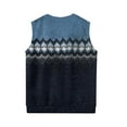 thumbnail image 4 of Zimjoy Men's Sweater Vests Casual V Neck Fair Isle Knit Sweater Vest Big and Tall Sleeveless Men Sweaters Vintage Fall Sweater Vests, Blue 3XL, 4 of 5