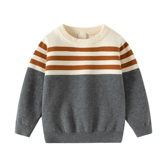 ZACPNCV Boys Striped Sweaters Kids Fall Crewneck Rib Knit Pullover Sweater Gray 2-3 Years