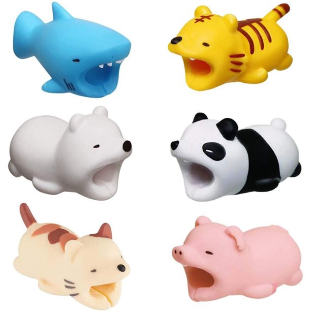 Paquete de 6 lindos protectores de cables de animales, varios accesorios de cables para masticar cables de animales, protectores de cables de teléfono, incluidos tigre/cerdo/oso polar/tiburón/panda/g
