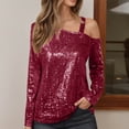 thumbnail image 2 of Womens Sparkle Top 2026 Spring Fashionable Long Sleeve Off Shouder Strappy Sequin T Shirts Going out Tops Rave Outfits, 2 of 4