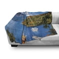 thumbnail image 3 of Pirate Ship Soft Flannel Fleece Throw Blanket, Lake Ashi Mount Hill Japan Town Hakone Travel Touristic Destination, Cozy Plush for Indoor and Outdoor Use, 60" x 80", Green Blue Orange, by Ambesonne, 3 of 6