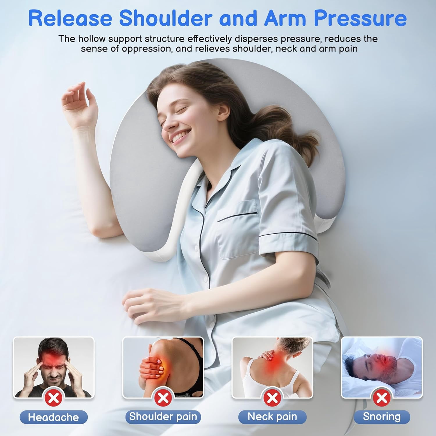 COOKCOK Side Sleeper Pillow with Arm Holes -Arm Pillow Ergonomic Pillow for Cervical, Neck, Shoulder & Rotator Cuff Pain Relief - Ideal for Side Sleepers, Grey
