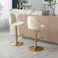 thumbnail image 1 of Swivel Bar Stools Chair Set of 2 Modern Adjustable Counter Height Bar Stools, Velvet Upholstered Stool with Tufted High Back & Ring Pull for Kitchen , Chrome Golden Base,Cream, 1 of 9