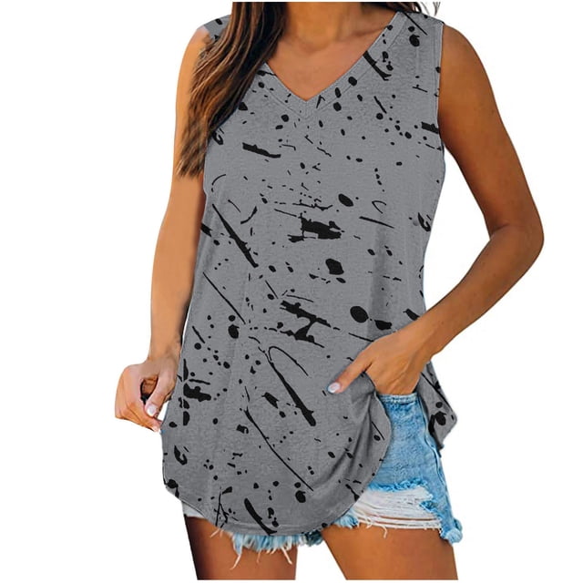 Birdeem Womens Print Tank Tops V-Neck Basic Casual Flowy Summer Sleeveless T-Shirt