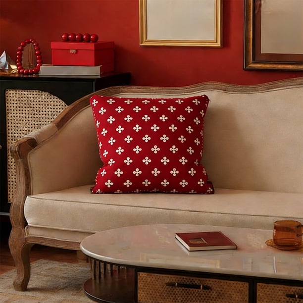Cojín rojo festivo para el respaldo del sofá de la sala de estar, cojín para el dormitorio, cama, ventana, funda de almohada de fibra de poliéster lavable.