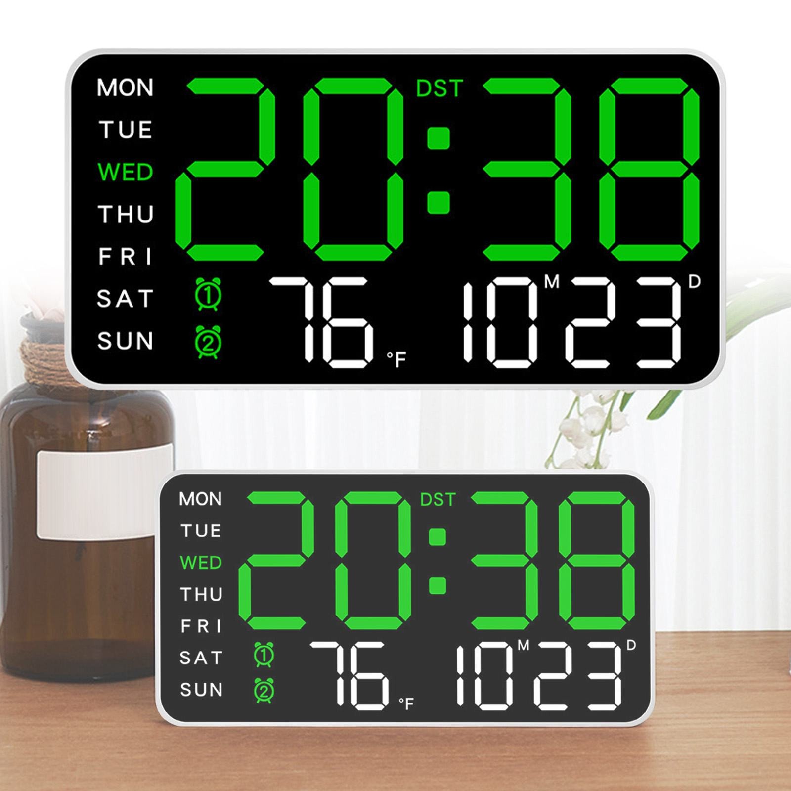 Goowood Modern LED Digital Wall Clock Large Display Date Temp Night Light Alarm Desk Clocks for Living Room Office Bedroom Seniors