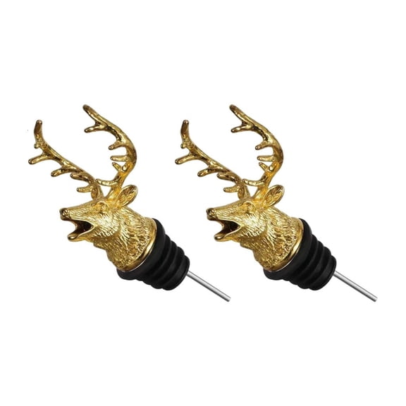 YIEMEEN 2 Pack Steel Deer Head Liquor Pourers with Leak Proof Stopper Wine Bottles Pour Spouts For Oil Vinegar Kitchen Bar Tool