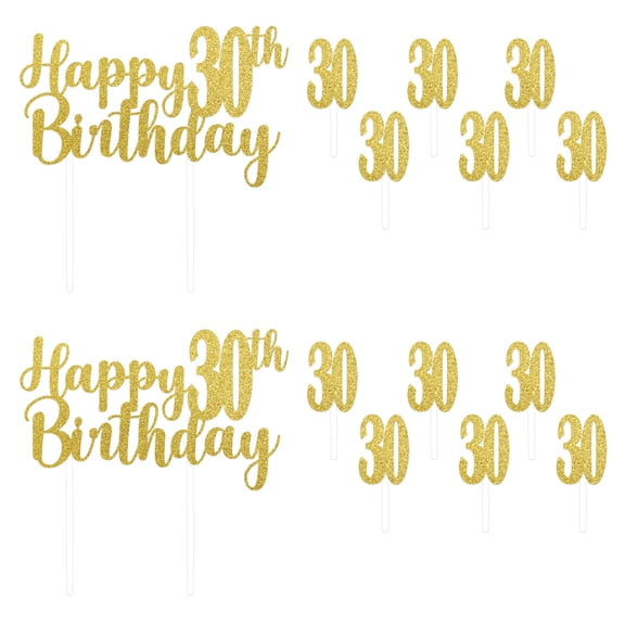 Pack of 2 Happy "30th" Birthday Cake Toppers and 12 "30" Picks