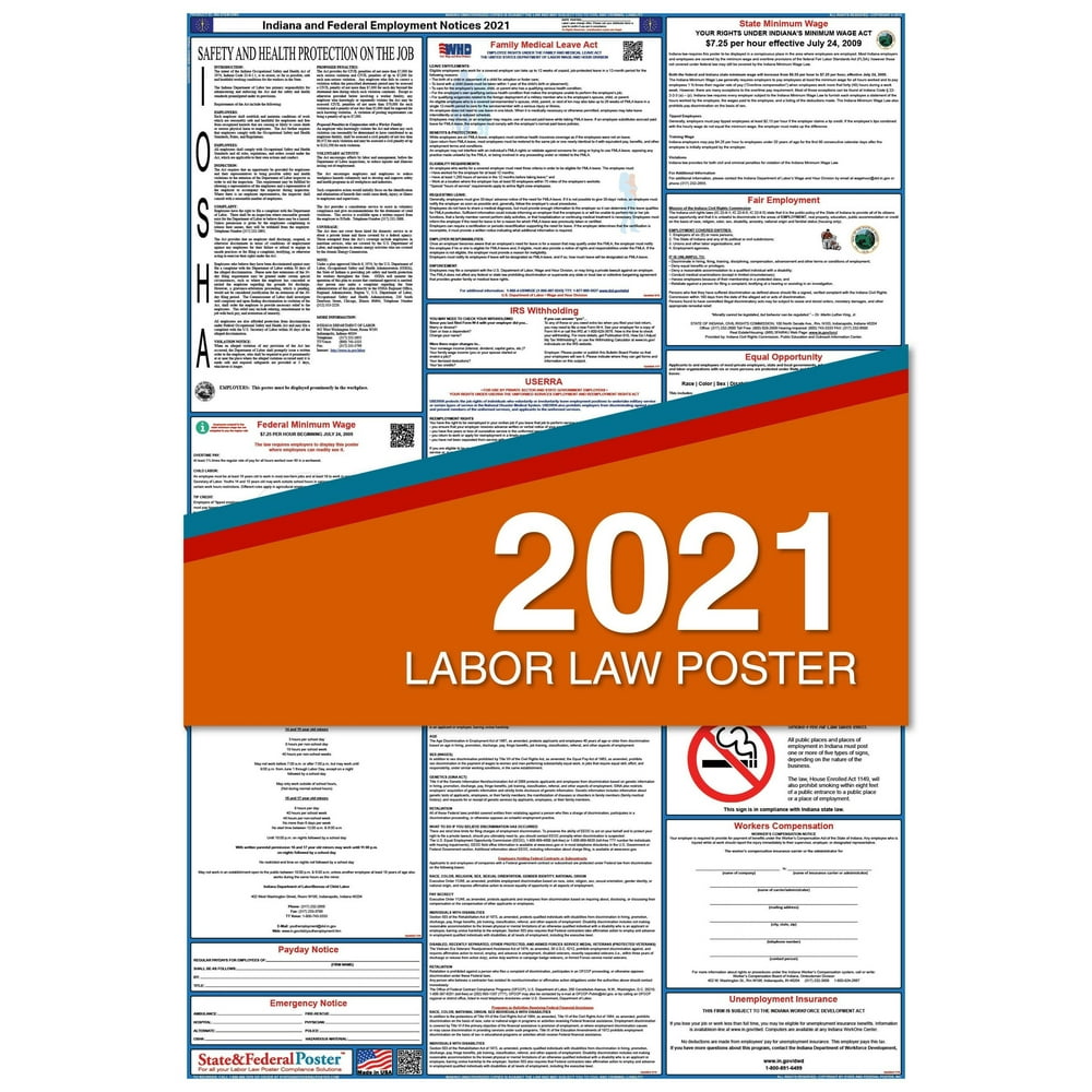 2021 Indiana State and Federal Labor Law Poster (Laminated)