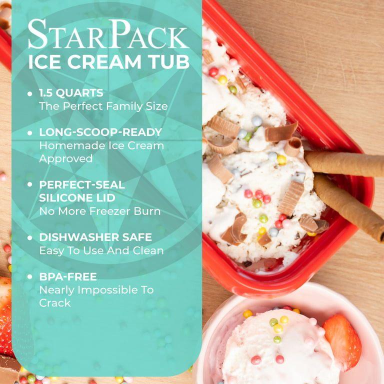 StarPack Long Scoop Reusable Ice Cream Container with Lid - Ice Cream  Container for Home Made Ice Cream Storage, Soup & Food Storage - Durable  Ice