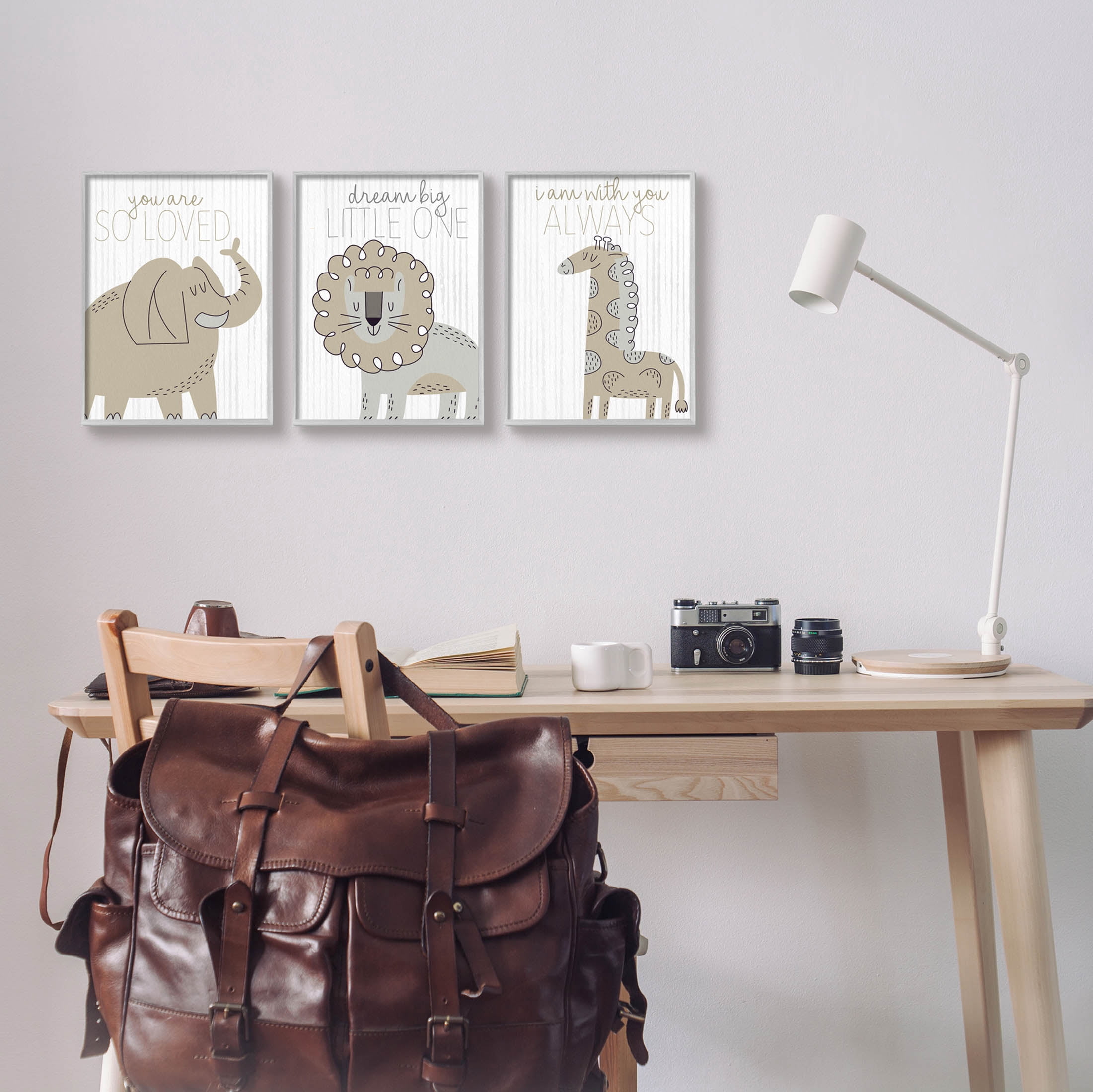 Stupell Industries Comforting Animal Nursery Sentiments Graphic Art Gray Framed Art Print Wall Art, Set of 3, Design by Kim Allen