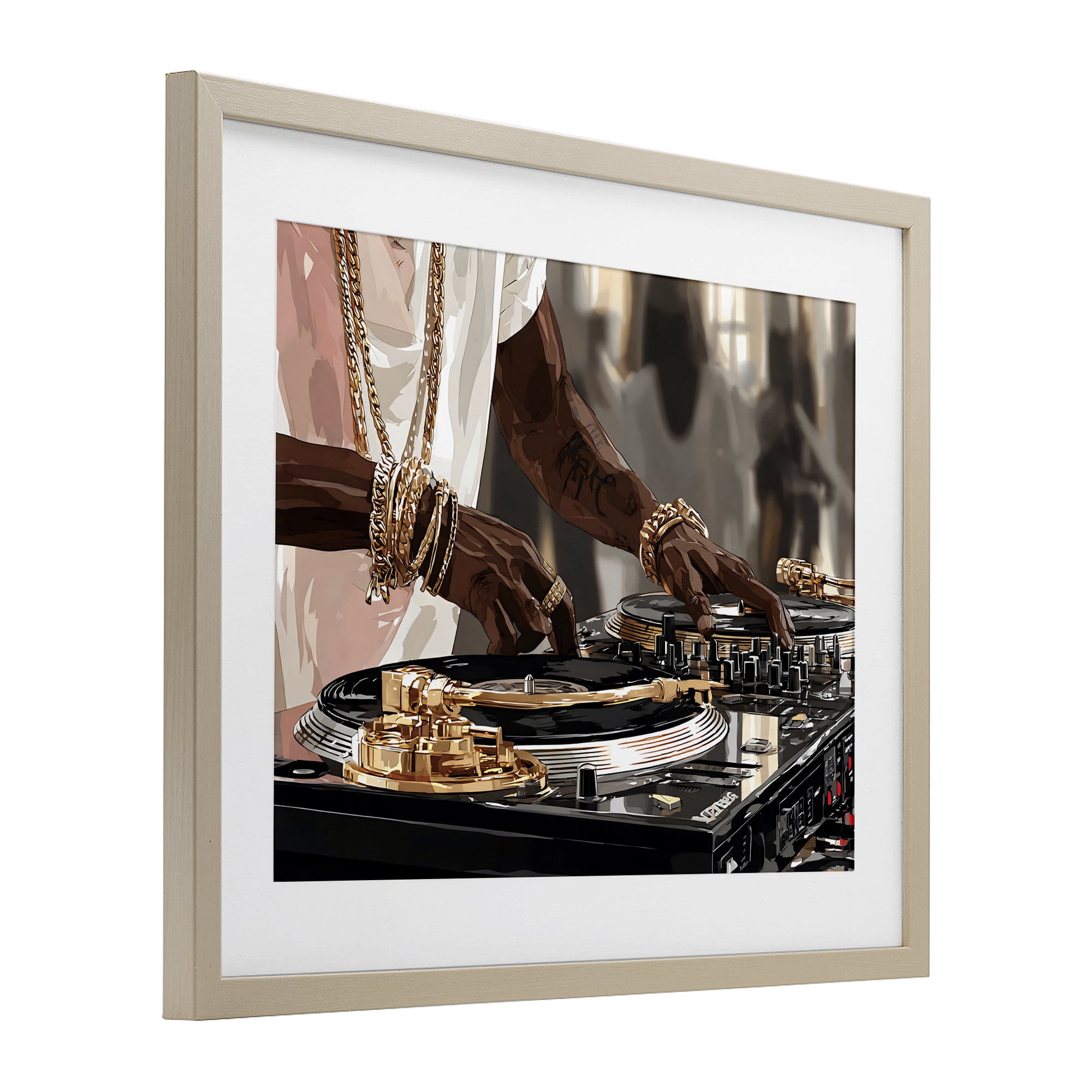 Stupell Industries Golden Sound DJ Turntables Birch Framed Print Under Glass, design by Franklyn Gregory