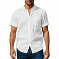 thumbnail image 3 of Mens Beach Cotton Linen Shirts Short Sleeve Cuban Button Down Casual Top Guayabera Hawaiian Loose Blouse, 3 of 7