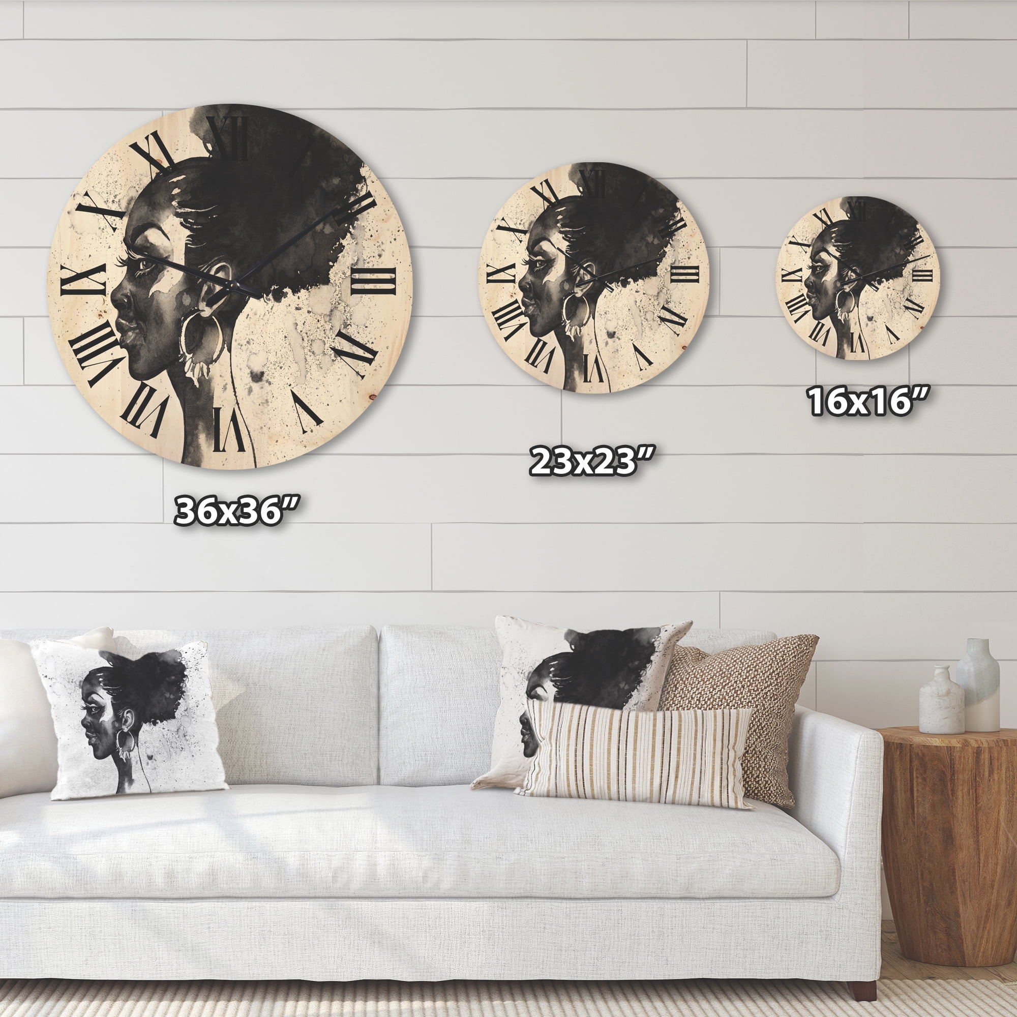 Designart 'Black and White Portrait of African American Woman I' Modern Wood Wall Clock