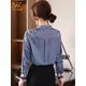 thumbnail image 4 of H Han Queen-Blusa de gasa con estampado Vintage para mujer, camisa informal de manga larga, elegante, Simple, coreana, nueva, 4 of 4