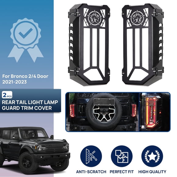 ALLTIMES Rear Tail Light Lamp Guard Trim Cover for Ford for Bronco 2/4 Door 2021-2023, Aluminum Alloy+Plastic Black Star Horse Logo Style