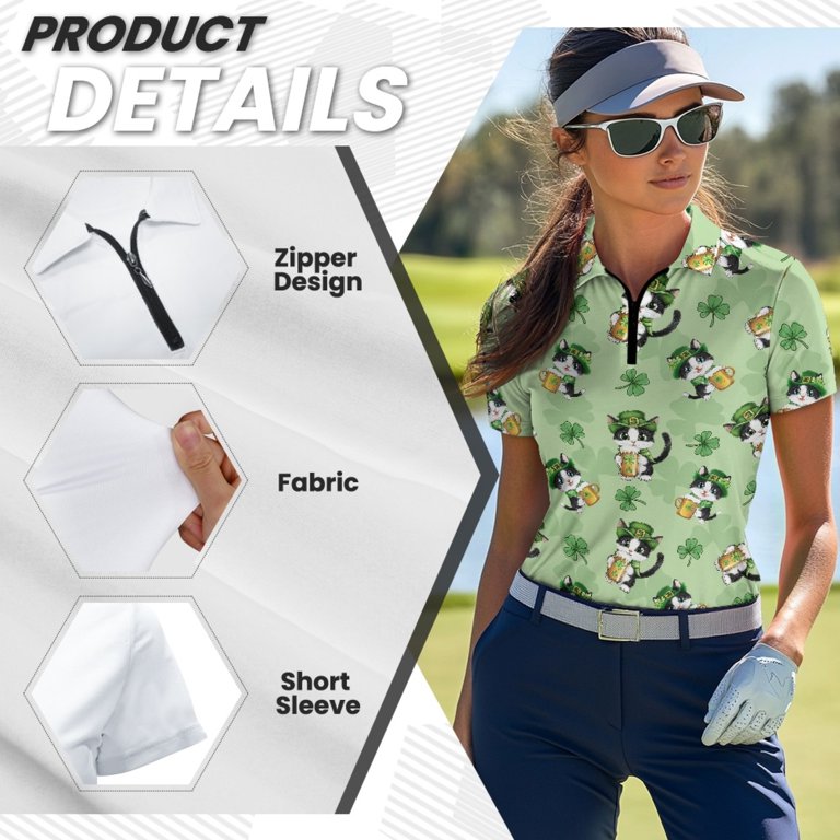 COEQINE Women V Neck Golf Shirts 1/4 Zip Short Sleeve Workout Polo