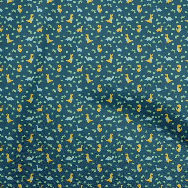 oneOone Viscose Chiffon Teal Blue Fabric Colorful Dinosaur Cartoon Craft Projects Decor Fabric Printed By The Yard 42 Inch Wide
