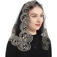thumbnail image 2 of Cross Religious Lace Veil- Catholic Embroidered Cross and Shell Creative Design Religious Ladies Prayer Lace Veil, 2 of 6