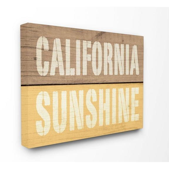 The Stupell Home Decor Collection California Sunshine Distressed Wood Typography Stretched Canvas Wall Art, 16 x 1.5 x 20