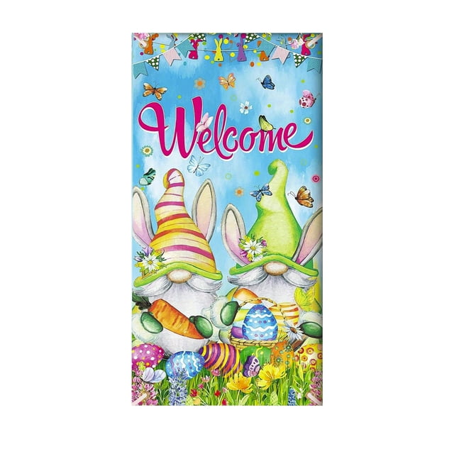 Easter Door Curtain for Front Door Holiday Decorations, 71 x 35 Inch Large Polyester Fabric Spring Party Supplies with Grommets, Reusable Wall Backdrop for Room Garden Pa