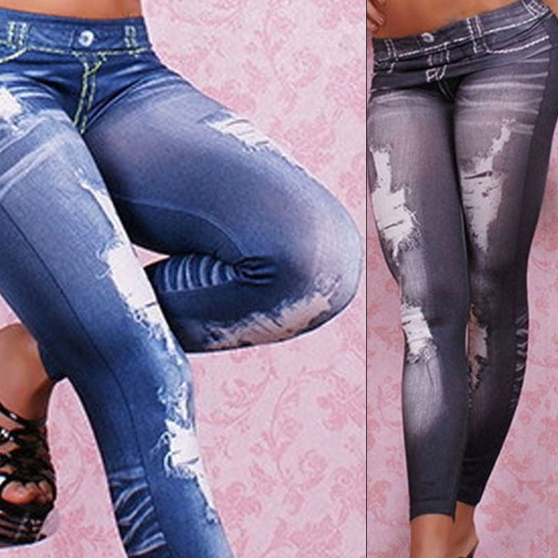 Canis - Women Denim Skinny Ripped Pants High Waist Stretch Jeans Long ...
