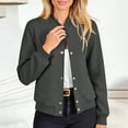 thumbnail image 6 of SwiftWear Women's Stand Collar Varsity Bomber Jacket Cropped Button Front Coat Casual Long Sleeve Outerwear​​, Dark Gray, 6 of 9