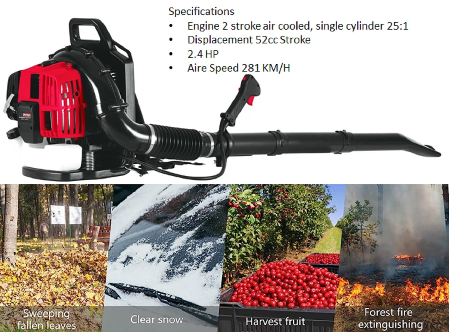 Brak Blow Gas 52cc 2T Small Engine 7000RPM - Blower
