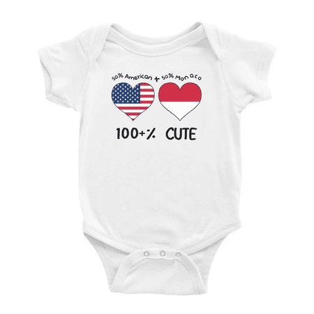

50% Monaco + 50% American = 100+% Cute Baby Bodysuit Newborn Clothes Outfits (White 3-6 Months)