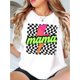 thumbnail image 1 of Camisetas para mujer, de verano, casual, manga corta, cuello redondo, con estampado, color blanco negro, blusaWomen's Trendy Gradient Lightning Graphic Tee - Casual Crew Neck Short Sleeve, Stretchy, 1 of 6