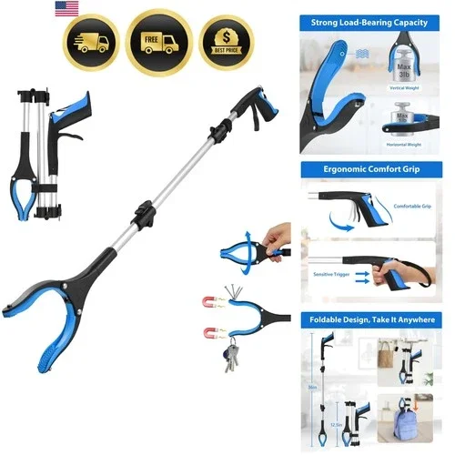 Grabber Reacher Tool 36 Inch, Foldable Grabber with Anti-Slip 360° Rotating J...