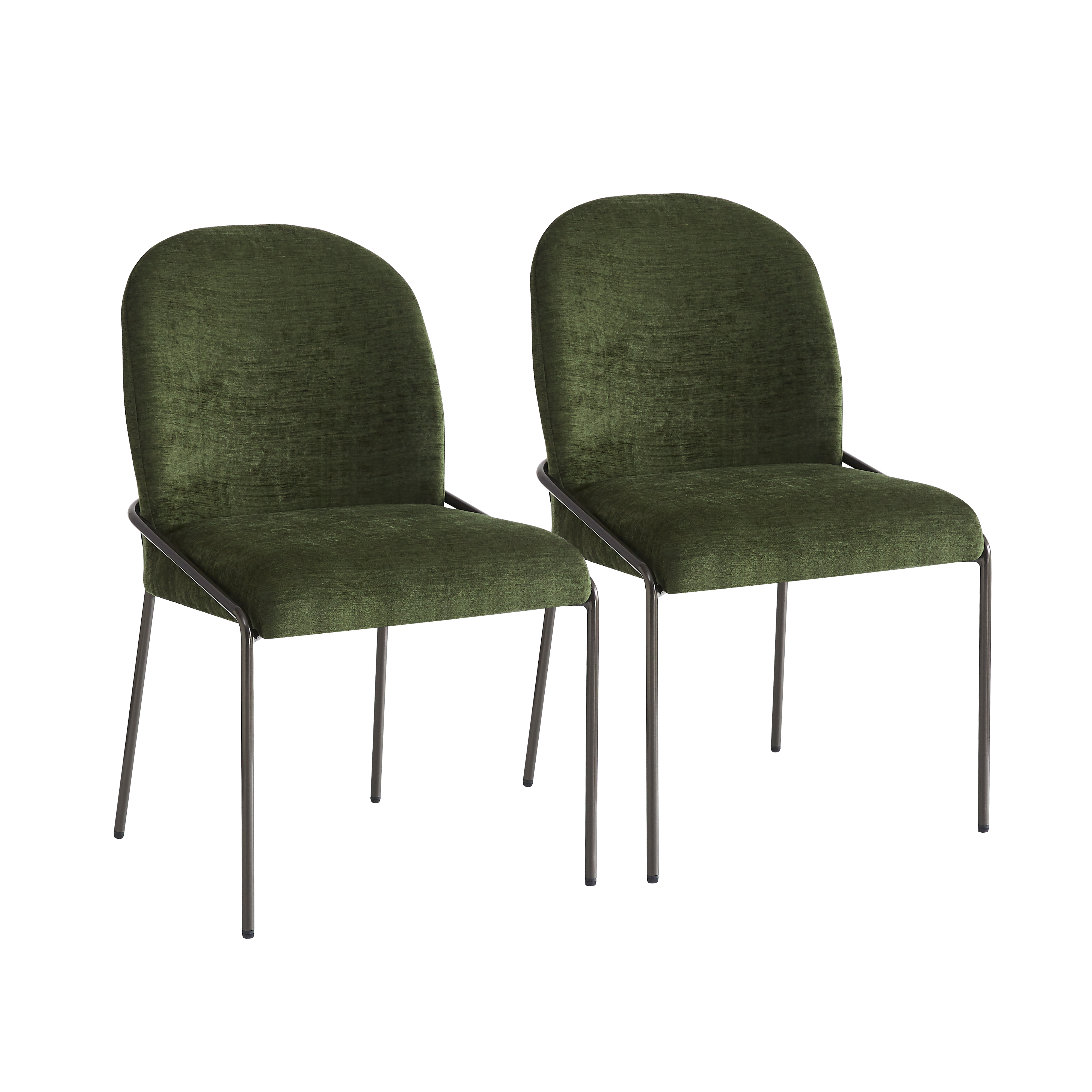 Euroco Upholstered Dining Chairs Set of 2, Mid Century Modern Kitchen Chairs with Cushion Seat and Iron Frame, Side Chairs for Home Office, Living Room, Dining Room,Green