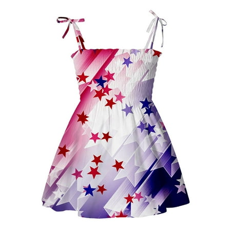 

DTBPRQ Toddler 4th of July Sundress Baby Girls Summer Dress Ruffle Straps Princess Sundress Floral Printed Casual Beach Holiday Dress Independence Day Patriotic Outfits 1-6 Years