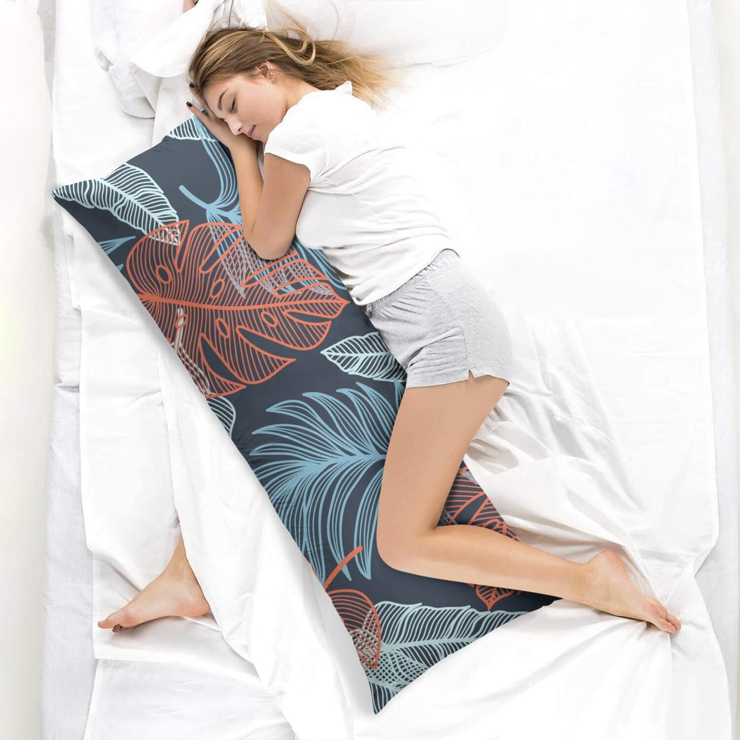 Aloha Body Pillow Cover 20x54 - Tropical Plant Print Full-Length Pillowcase - Stretchy & Durable Pillow Protector with Invisible Zipper
