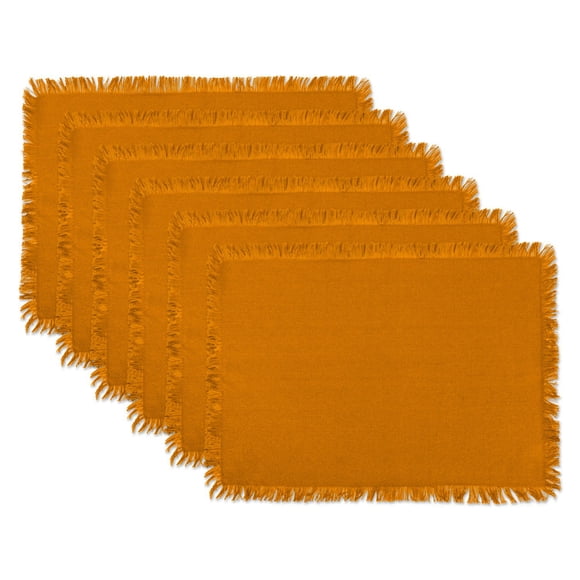 Design Imports DII Solid Pumpkin Spice Heavyweight Fringed Placemat (Set of 6)