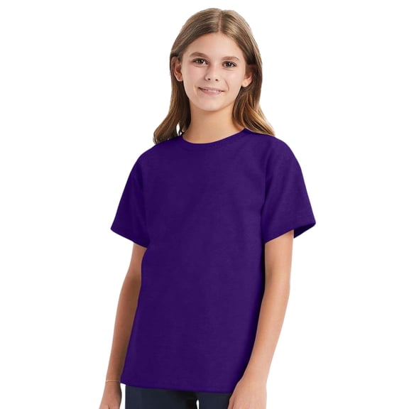 Hanes Youth Essential-T Short Sleeve T-Shirt 100% Cotton Classic Fit Breathable Kids Tee (Athletic-Purple, L)
