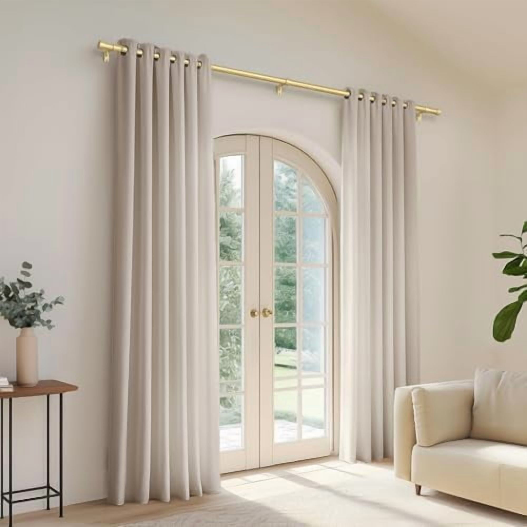 Curtain Rods for Windows 32 to 72, Brushed Gold Curtain Rod, Adjustable 1 Inch Heavy Duty Outdoor/Indoor Modern Drapery Pole, 32"-72"