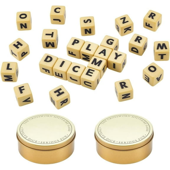 NBEADS 2 Pack Crossword Letter Dice Game - Portable Storage Tins for Travel/Camping/Family Night (Golden)Z