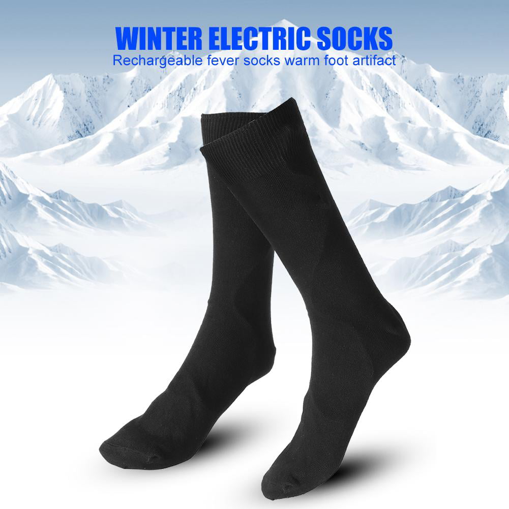 Pair Electric Heated Stocking Long Socks Winter Outdoor Sports Warm Feet Cotton