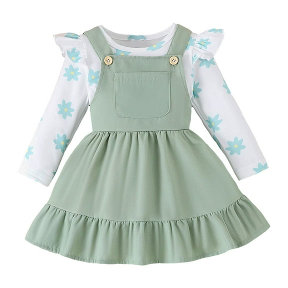 MEZZALL Baby Girl Fall Outfits Long Sleeve T Shirt Tops Spaghetti Skirt Overalls Girls Clothing Sets Versatile, 18-24 Months